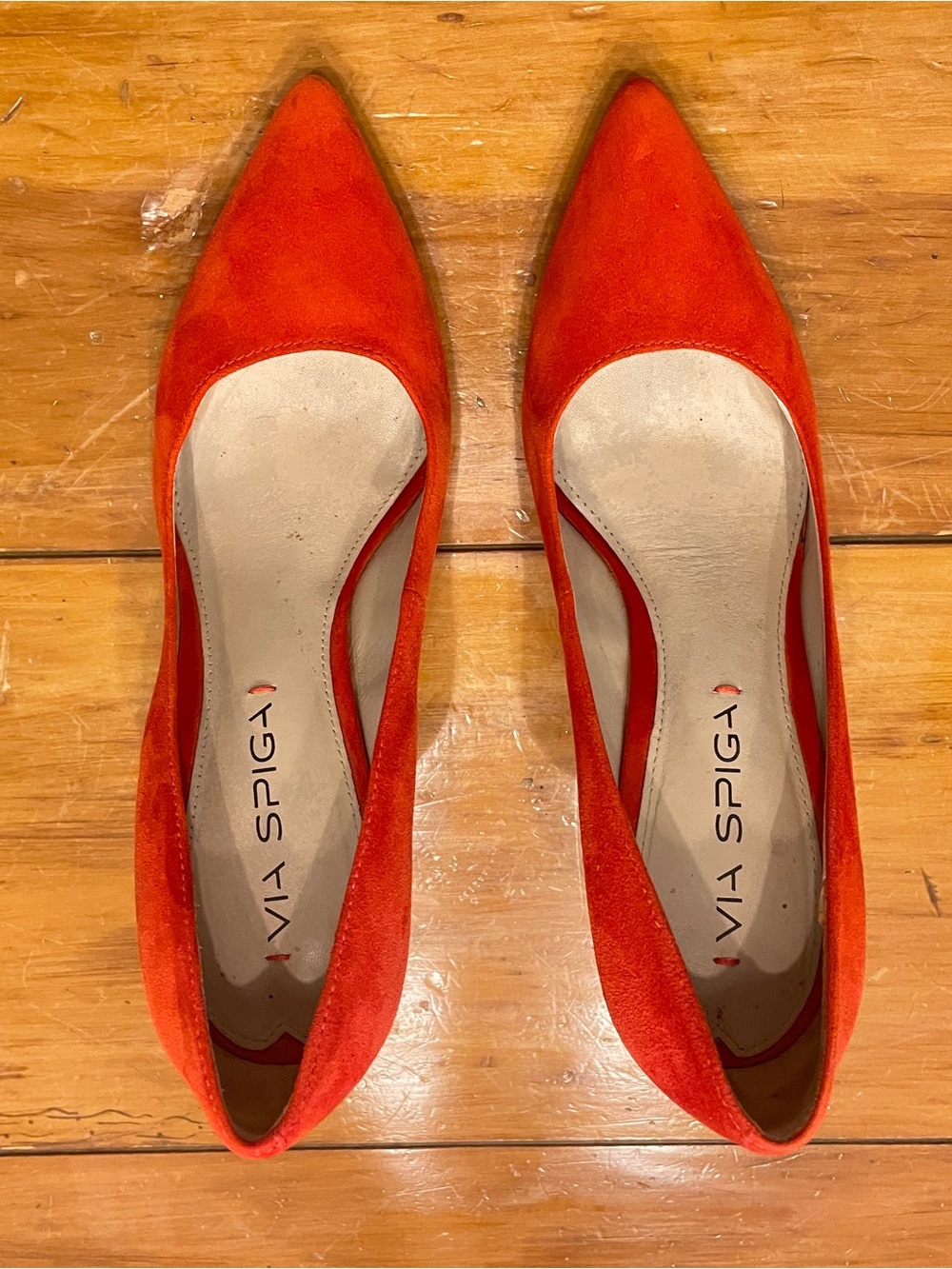 Via Spiga Bright Orange/RedPointed-Toe Suede Heals